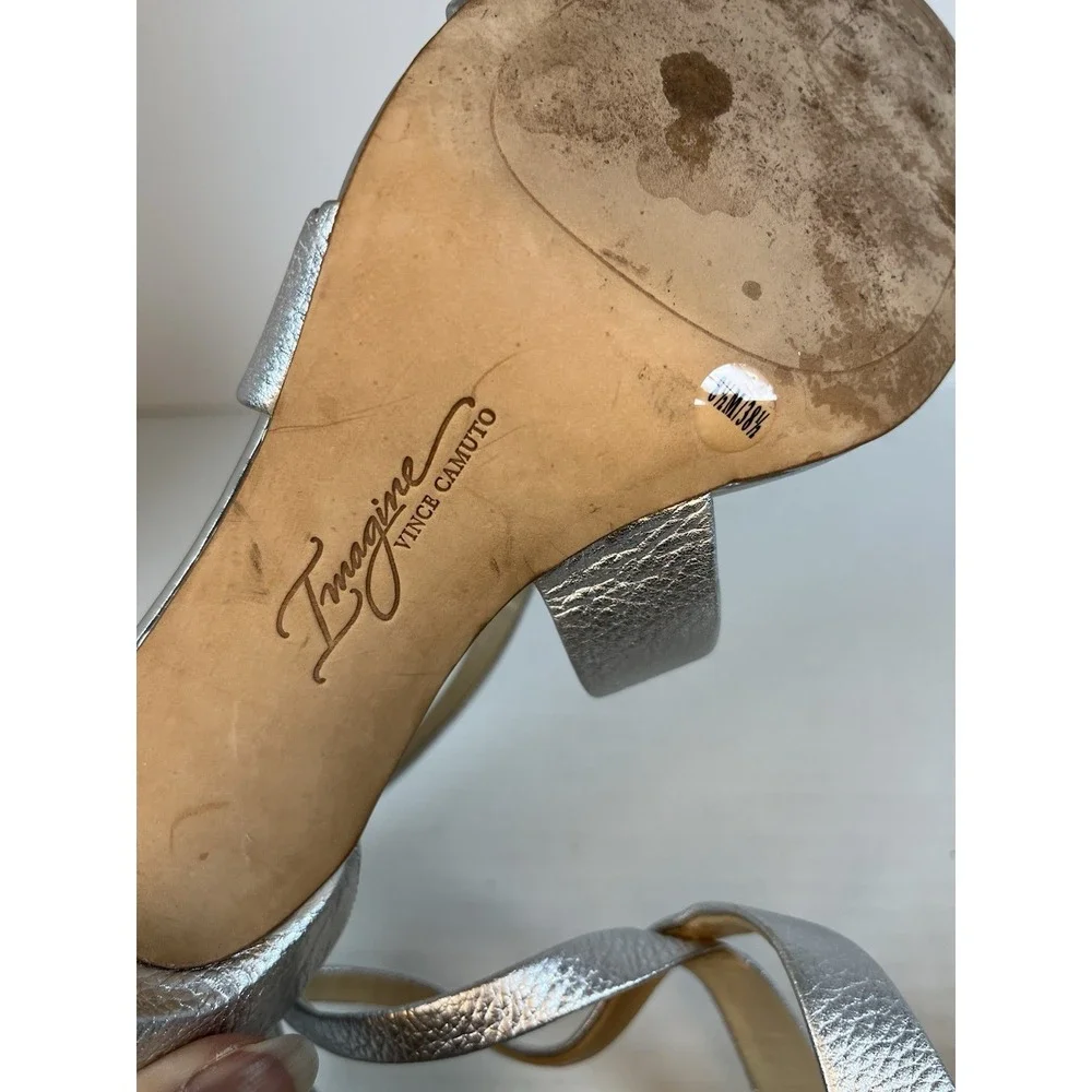 Imagine Vince‎ Camuto Pascal Sandals Metallic Silver Strappy Stiletto Size 8.5